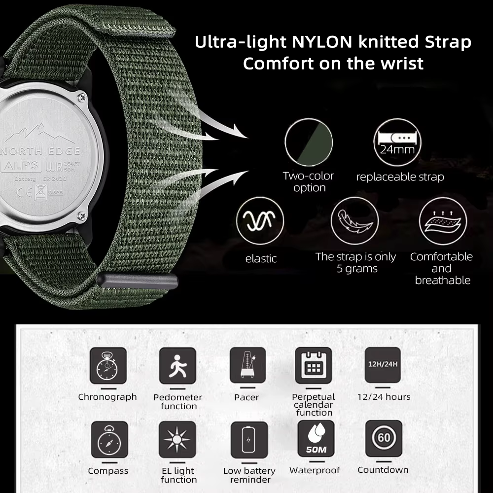 NORTH EDGE ALPS montre numérique en fibre de carbone pour hommes choc militaire sport boussole extér
