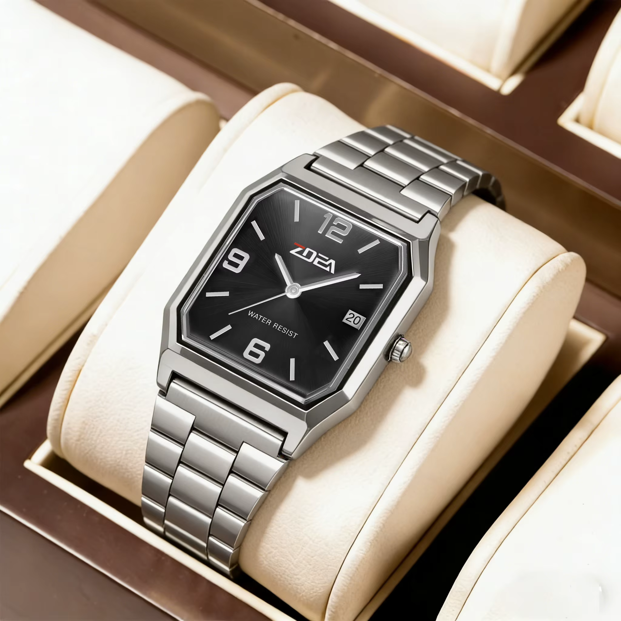 Montre à quartz carrée pour femme ZOEA ESP1224 avec bracelet en acier, affichage du calendrier et ré