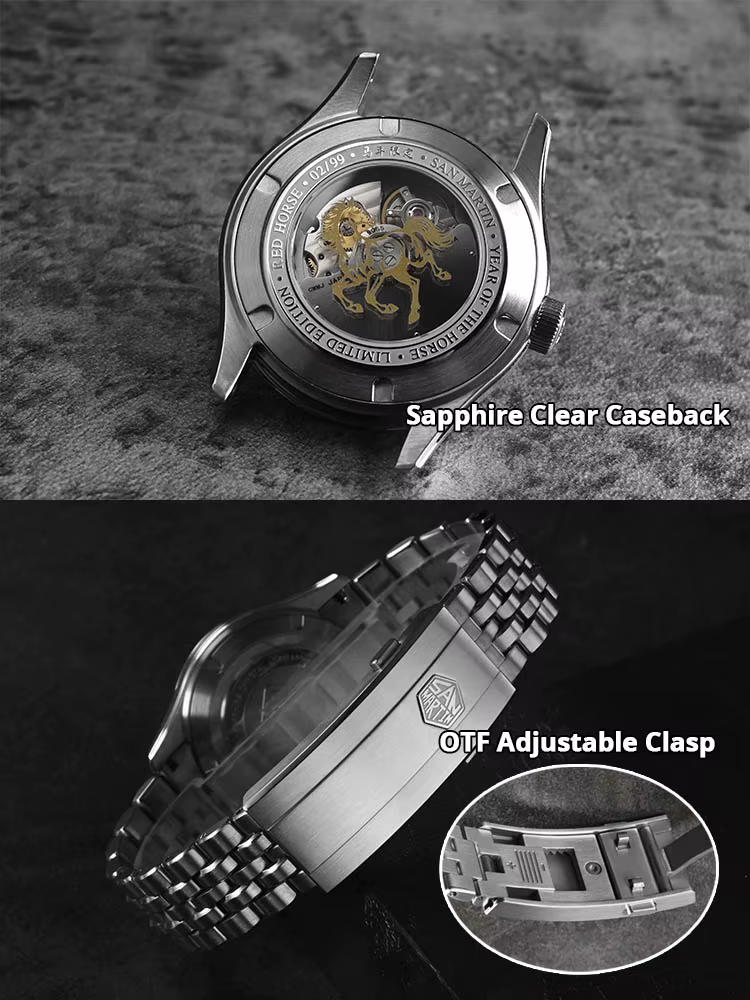 San Martin 2026 Cadran 3D gaufré Année du Cheval Édition limitée 39 mm Miyota 90S5 Fond transparent 