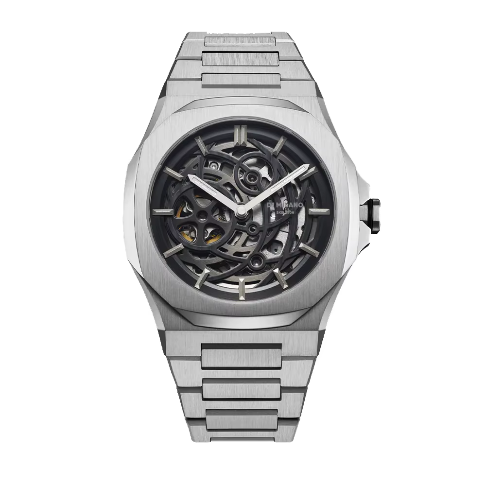 Montres automatiques squelette 40 mm de luxe, entièrement en acier inoxydable, grand boîtier, aiguil