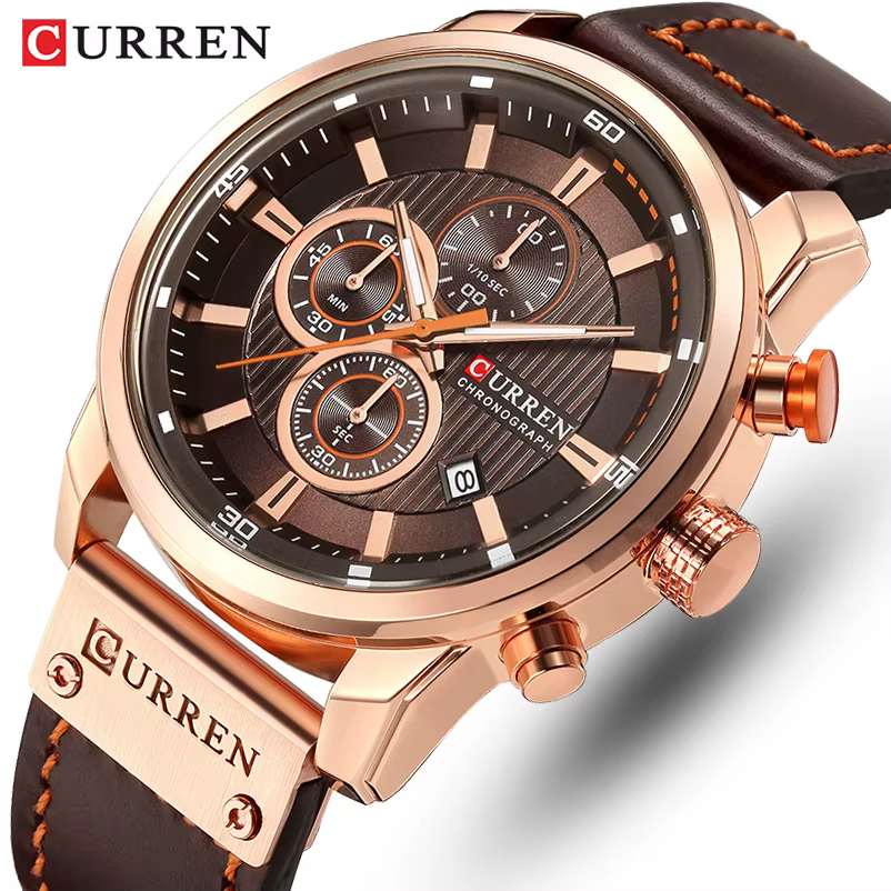 Istro REN-Montre de sport militaire en cuir pour homme, montre-bracelet à quartz, horloge chronograp