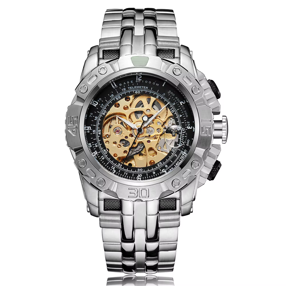 Montre mécanique pour hommes, marque de luxe, argent or, créative, automatique, Relogio Masculine