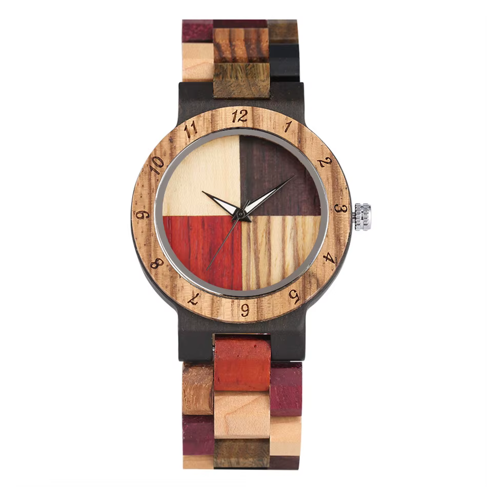 Bracelet en bois montre-Bracelet à Quartz pour femme 4 couleurs cadran mixte naturel entièrement en 