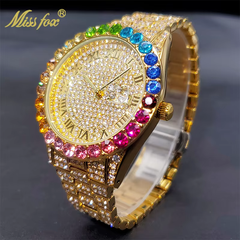MISSFOX – Montre de Luxe pour hommes, Grande Marque, or 18k, diamant, élégante, genève, unisexe, Mon