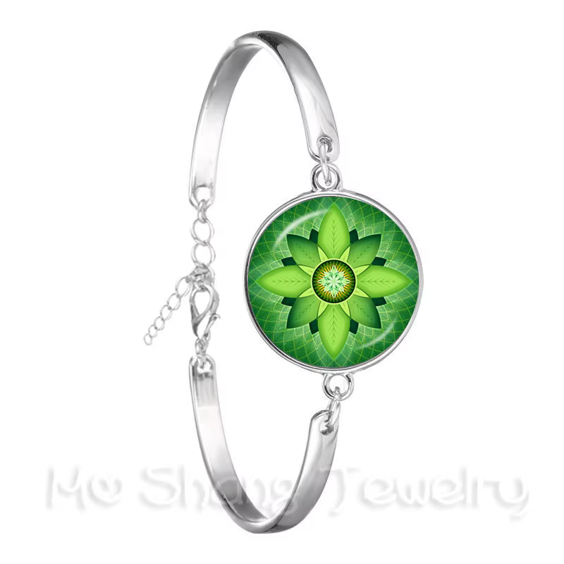 Bracelet Mandala en verre, Cabochon, géométrie sacrée, Yoga Om, chaîne plaquée argent pour femmes, 2