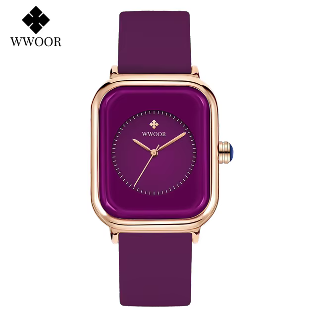 WWOOR marque de luxe montres pour femmes mode carré violet dames Quartz montre-bracelet étanche brac