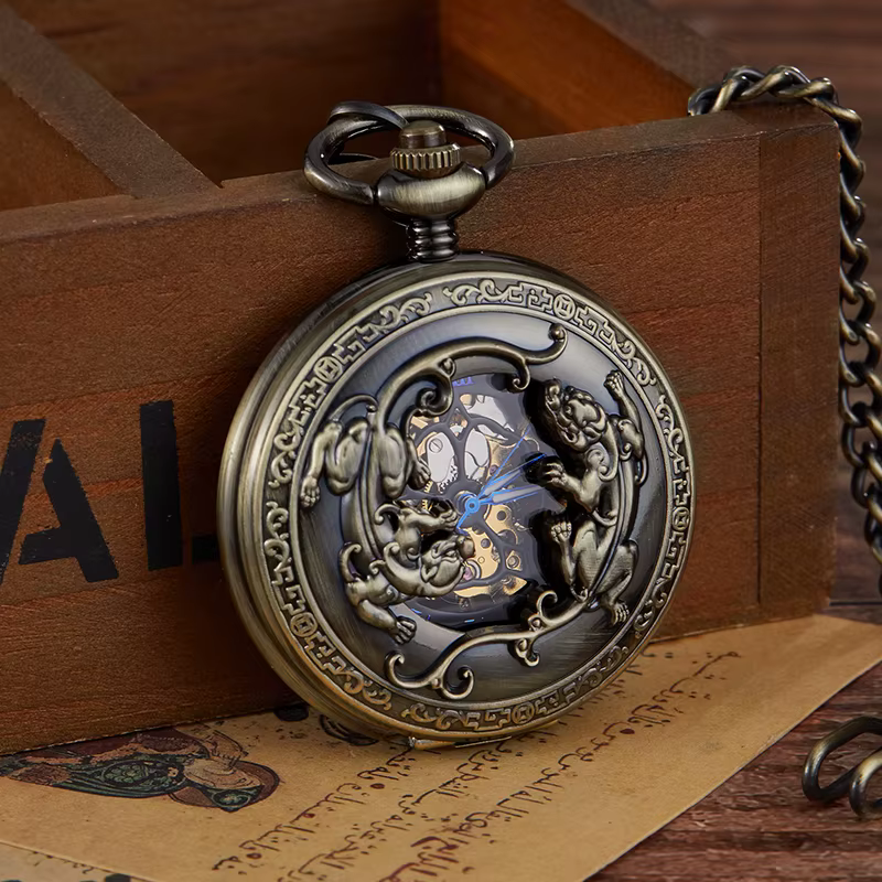 Steampunk – montre de poche mécanique squelette pour hommes et femmes, marque de luxe Antique, colli