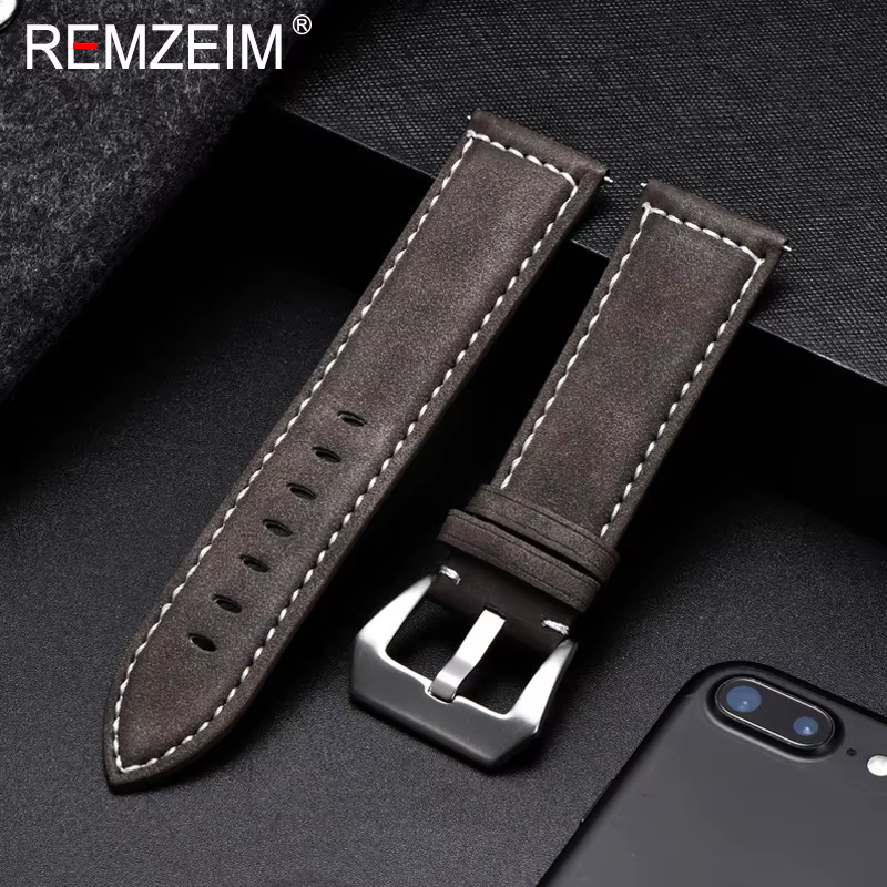 Bracelet de montre en cuir véritable pour hommes et femmes, Vintage, noir, bleu, marron, mat, 18mm,