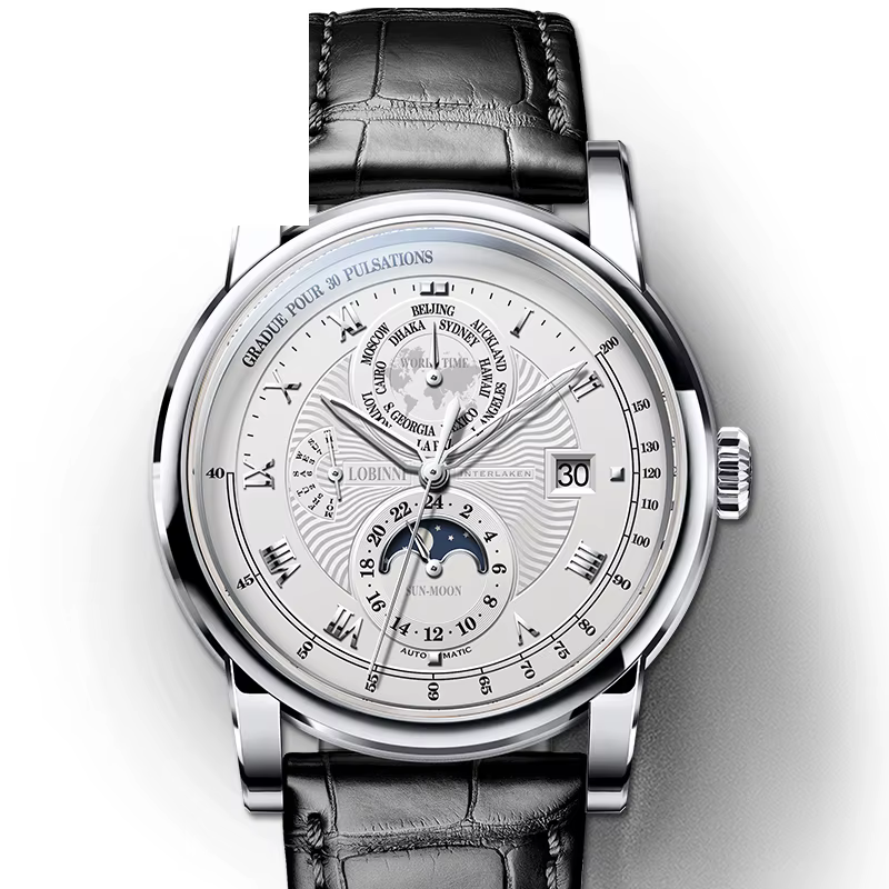 LOBINSettlement-Montre de marque de luxe pour homme, phase de lune automatique mécanique, montres-br