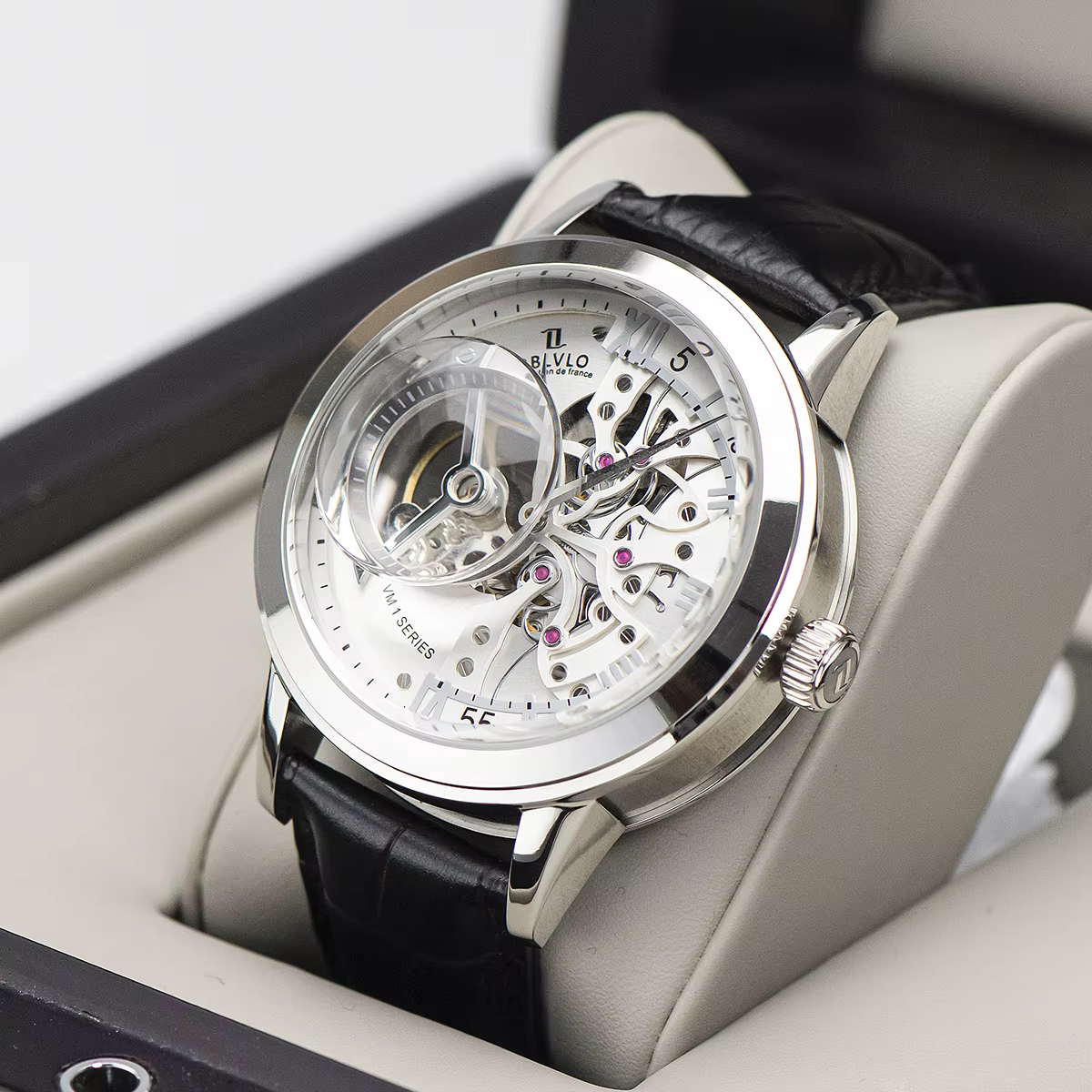 OBLVLO Luxe Rétro Casual Hommes Squelette Automatique Montres Mécanique Bracelet En Cuir De Veau Cri