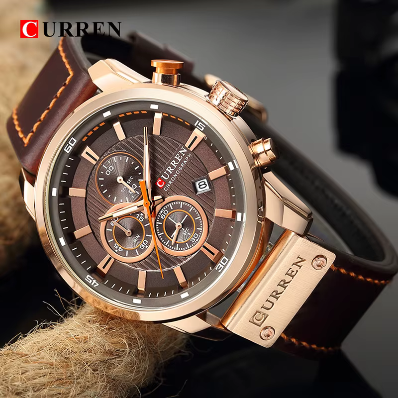 Istro REN-Montre de sport militaire en cuir pour homme, montre-bracelet à quartz, horloge chronograp