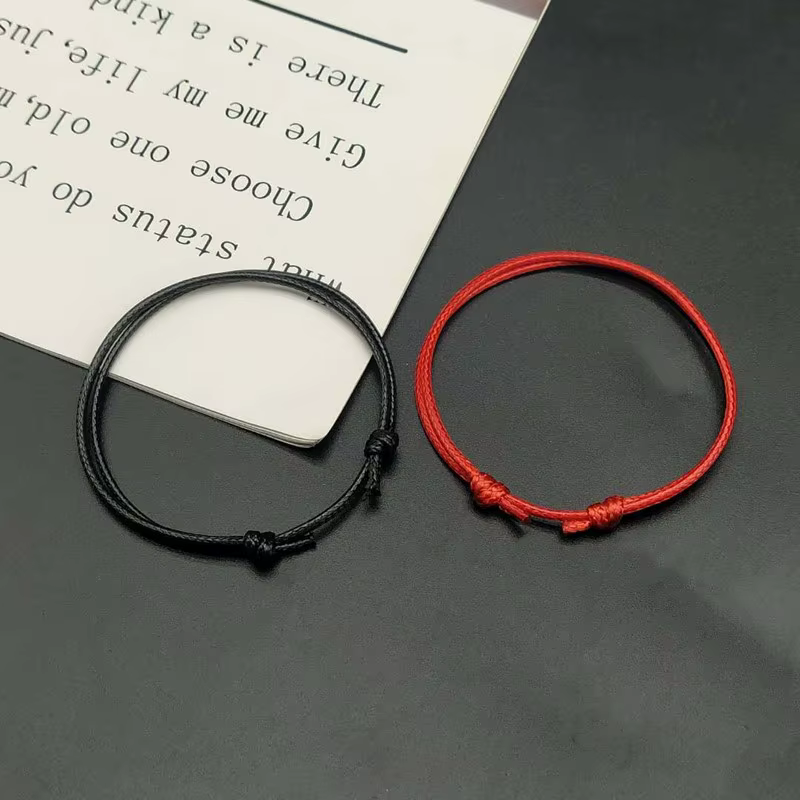 2 pièces Bracelet de bénédiction fait à la main, cordon noir et rouge, corde de cire, Bracelets de C