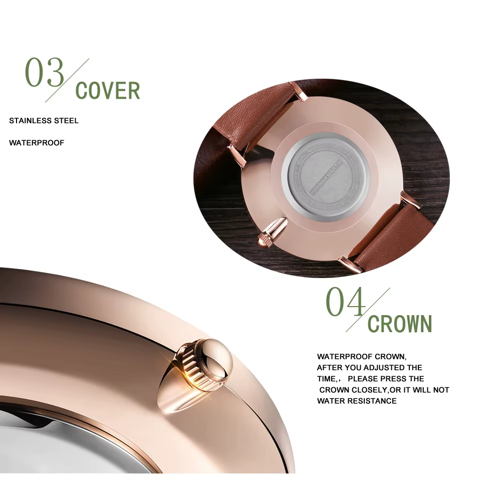Hannah Martin marque mode japon montres à Quartz argent marron cuir hommes montre étanche robe montr