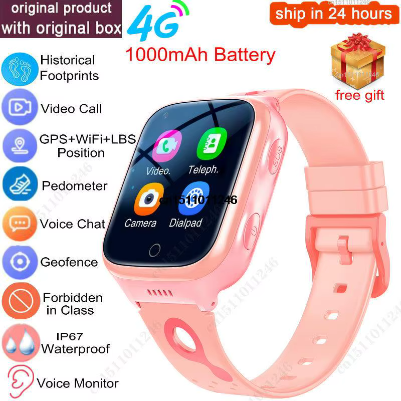 Montre intelligente K227 4G pour enfants, GPS, WiFi, 1000mAh, traqueur d'appel vidéo, localisation, 