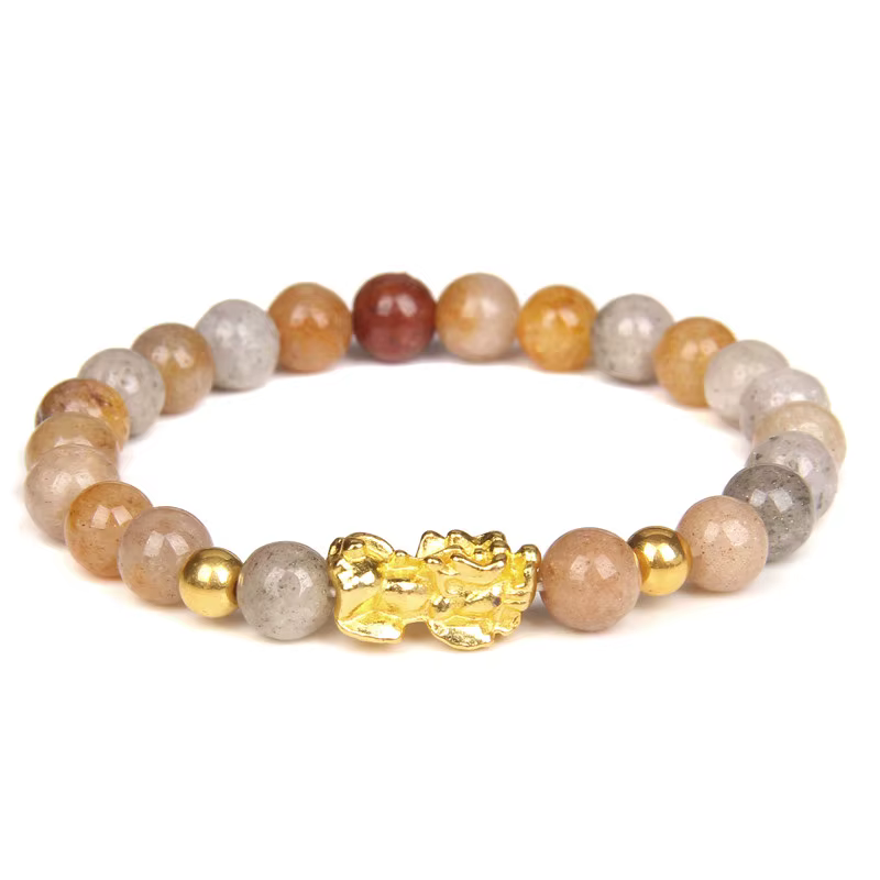 Bracelet de perles d'agates à rayures vertes, Bracelets Feng Shui Pixiu pour femmes et hommes, multi