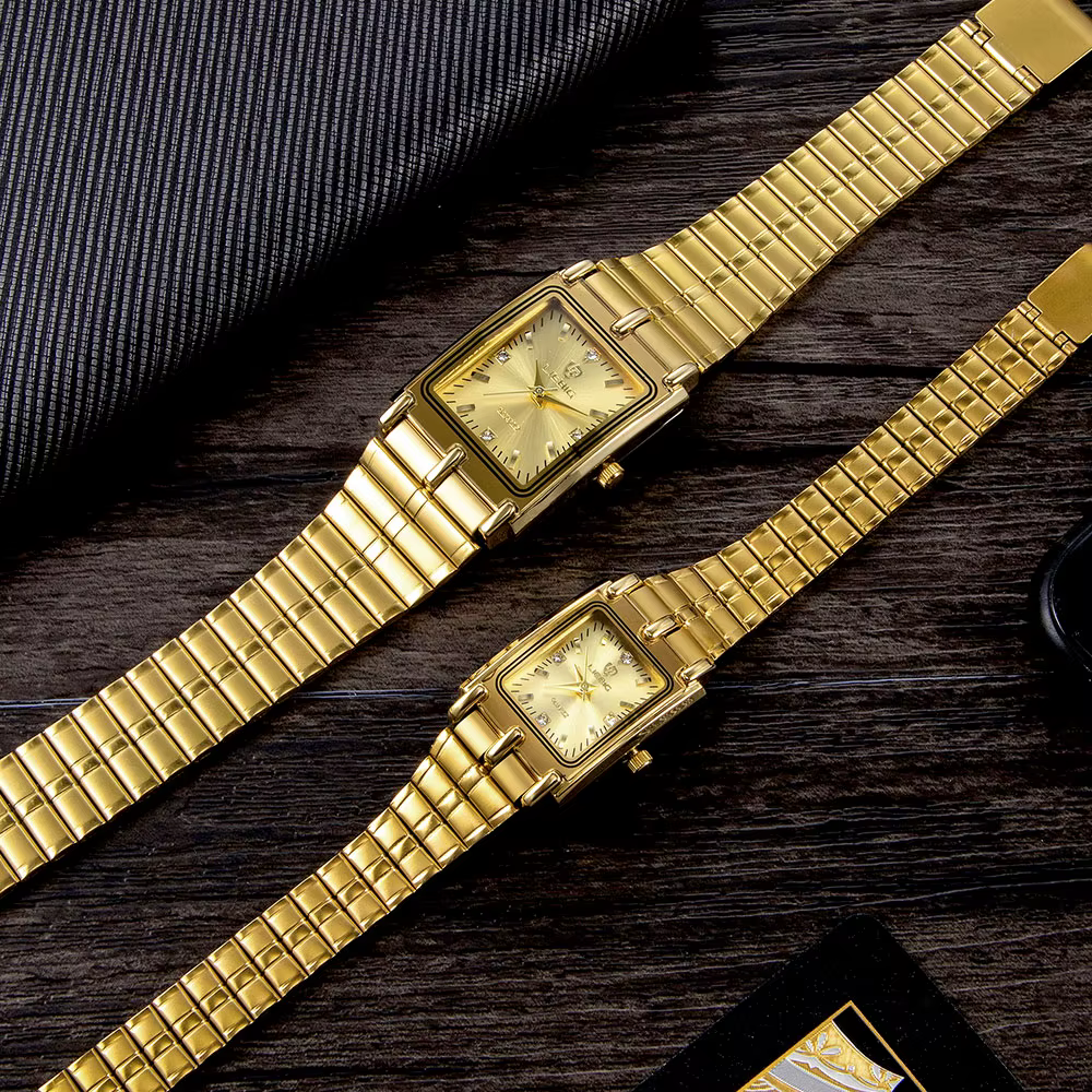 2022 luxe or Bracelet en acier montres femme mâle horloge montre à Quartz dorée pour hommes femmes m
