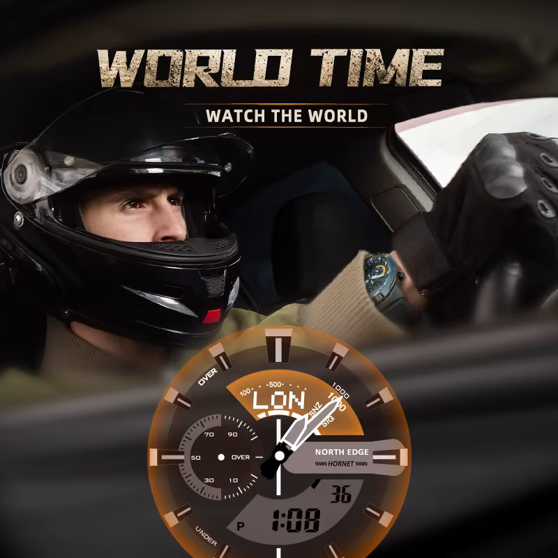 NORTH EDGE – montre connectée pour hommes, horloge mondiale, compte à rebours, chronomètre de vitess