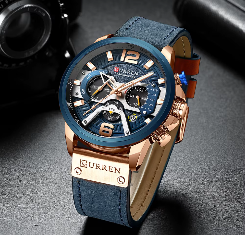 CURREN montres de Sport décontractées pour hommes bleu Top marque de luxe militaire en cuir montre-b