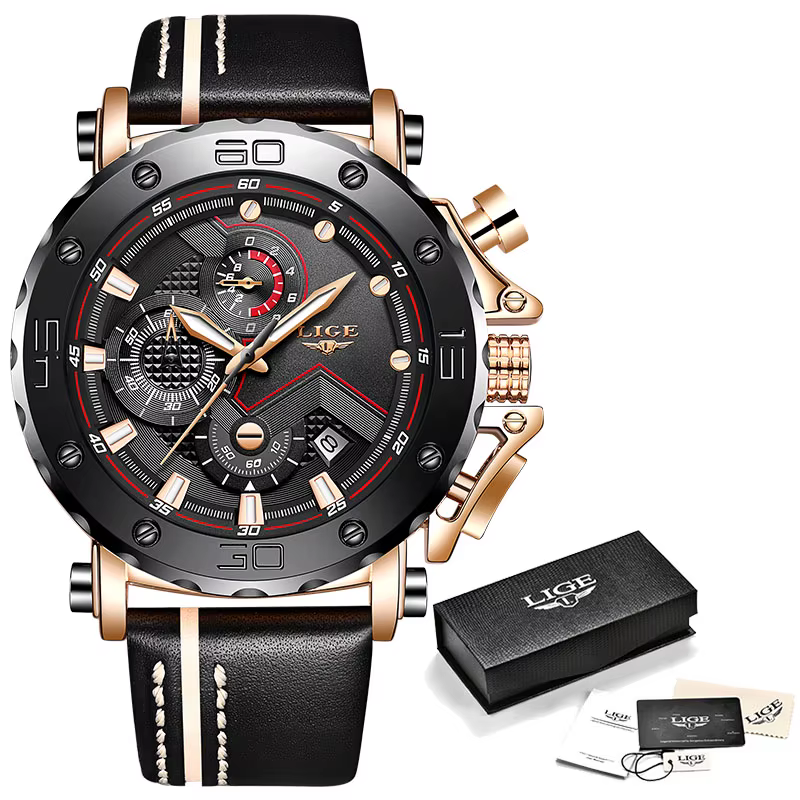 2025 mode Sport hommes montres LIGE Top marque de luxe grand cadran militaire Quartz horloge en cuir
