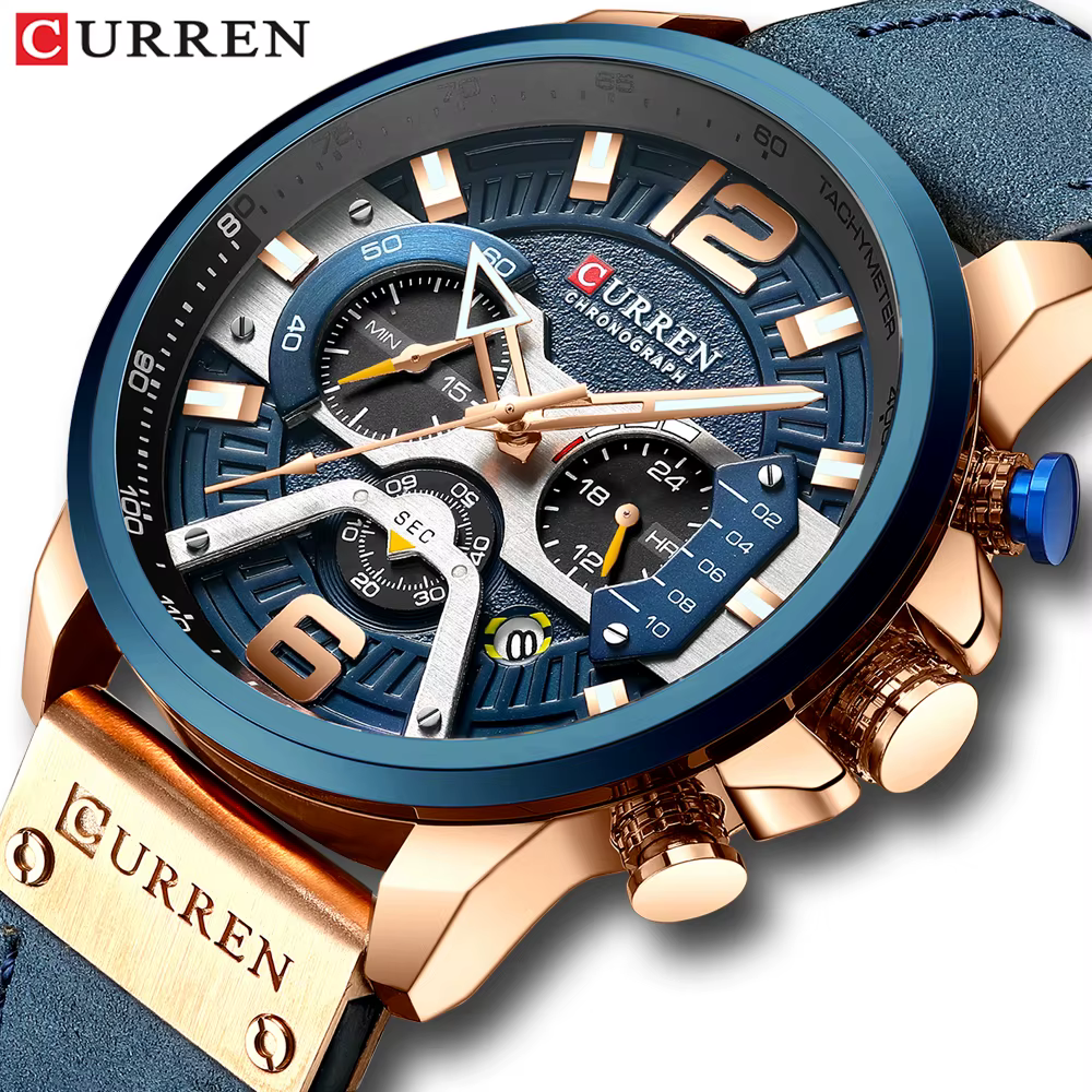CURREN montres de Sport décontractées pour hommes bleu Top marque de luxe militaire en cuir montre-b