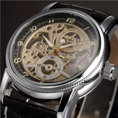 Hommes montres de luxe doré squelette mécanique Steampunk mâle horloge automatique montre-bracelet b