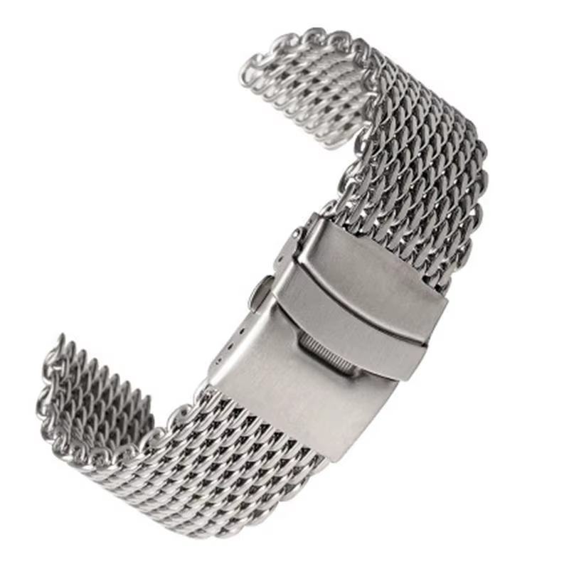 Argent 18mm/20mm/22mm/24mm acier milanais requin maille Bracelet de montre maille métal Bracelet de