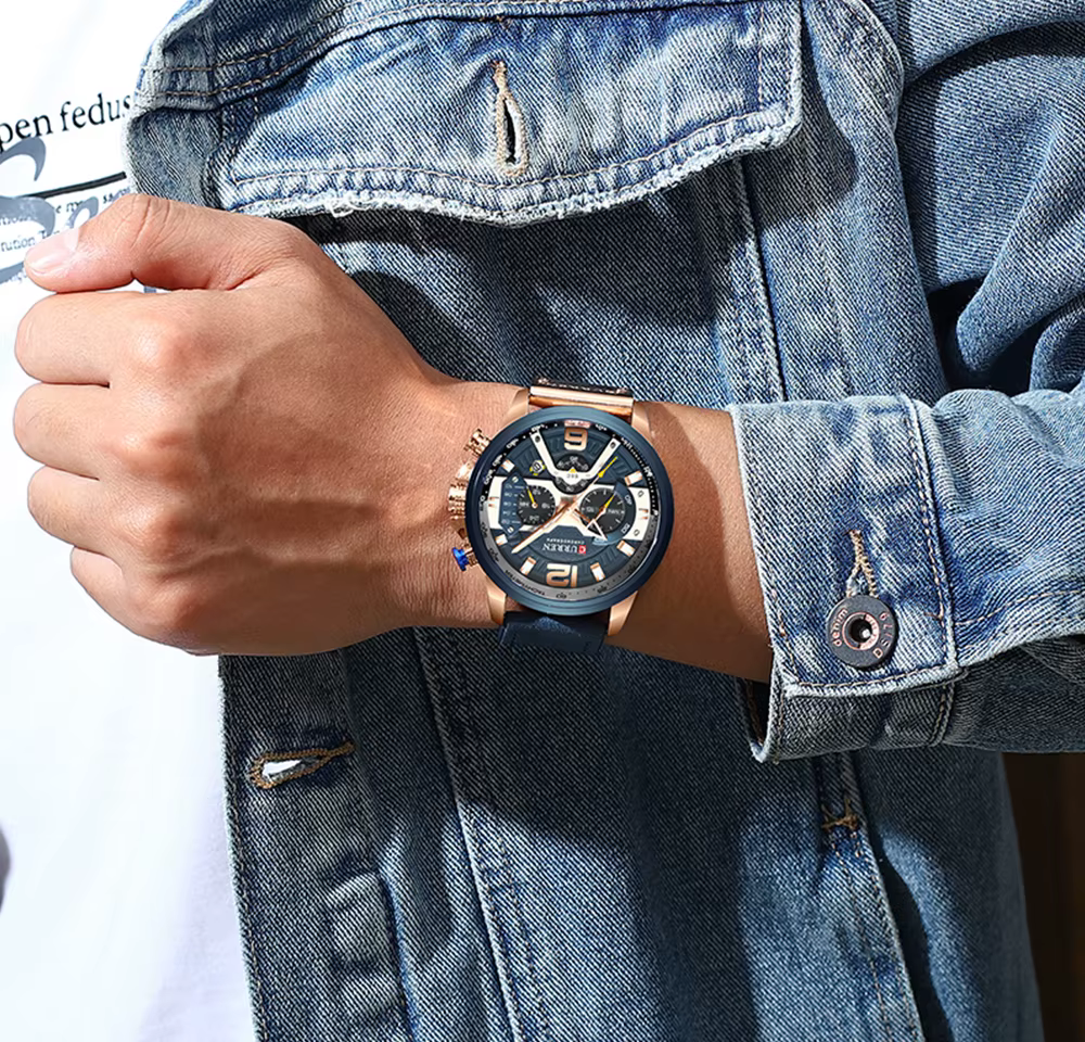 CURREN montres de Sport décontractées pour hommes bleu Top marque de luxe militaire en cuir montre-b