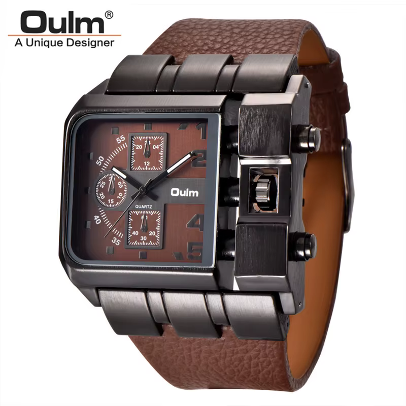 Oulm-Montre de sport unique pour homme, montre-bracelet à quartz, grand cadran carré, design de bout