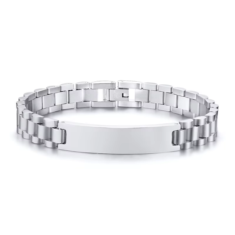 Vnox minimaliste étiquette d'identification Bracelets pour hommes haute poli en acier inoxydable cha