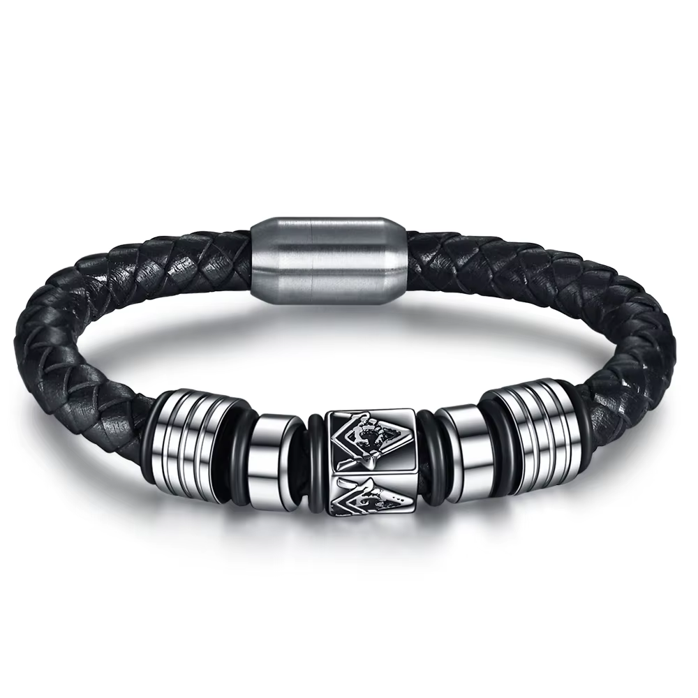 Bracelet en cuir véritable avec boucle magnétique pour homme, bijou en acier inoxydable, nouvelle co