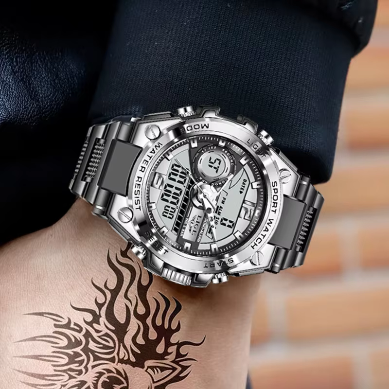 LIGE numérique hommes montre militaire 50m étanche montre-bracelet LED Quartz horloge Sport montre m