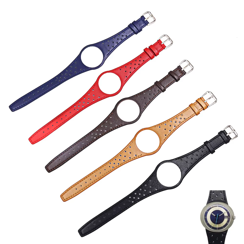 CARLYWET Bracelet de montre en cuir rouge bleu marron noir kaki avec boucle en acier argenté pour ho