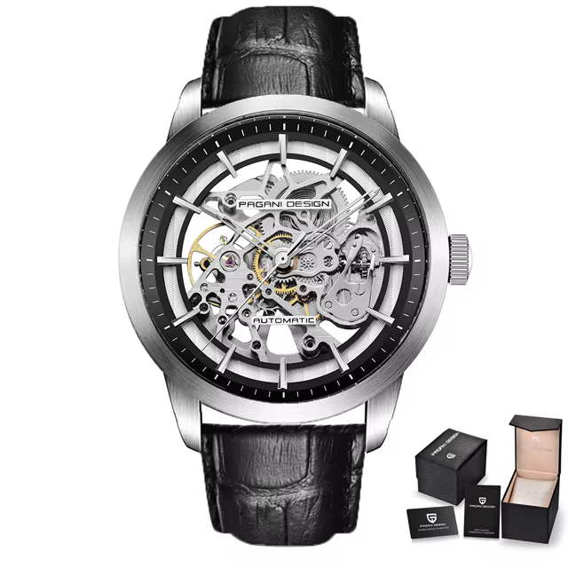 PAGANI DESIGN homme d'affaires montre de luxe squelette creux en cuir montre-bracelet pour homme nou