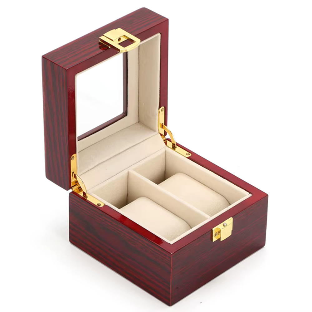 Nouveau Boîte de rangement de montre en bois, boîte de Collection de montre rouge avec serrure en or