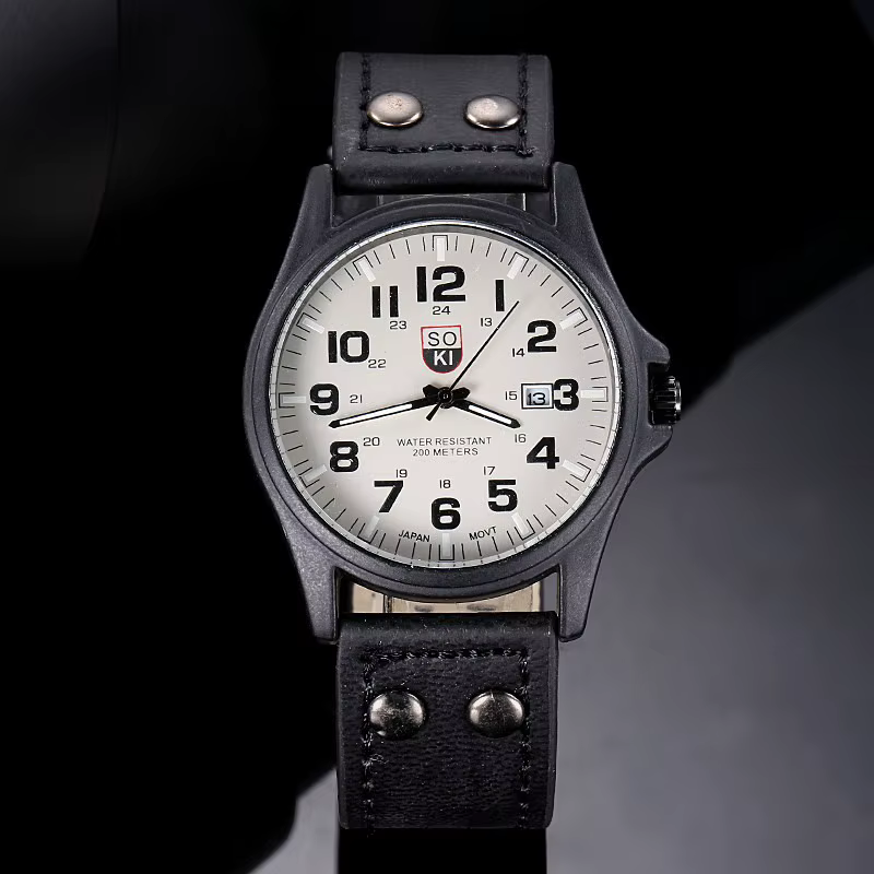 SOKI hommes montre-bracelet décontractée Quartz bracelet en cuir montres Masculino Relogio mode mâle
