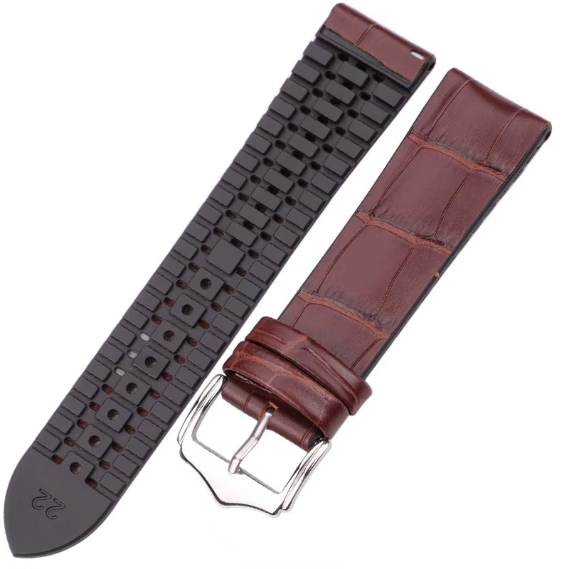 Bracelet de montre en cuir véritable avec caoutchouc, 18 20 22mm, noir et marron, pour hommes et fem