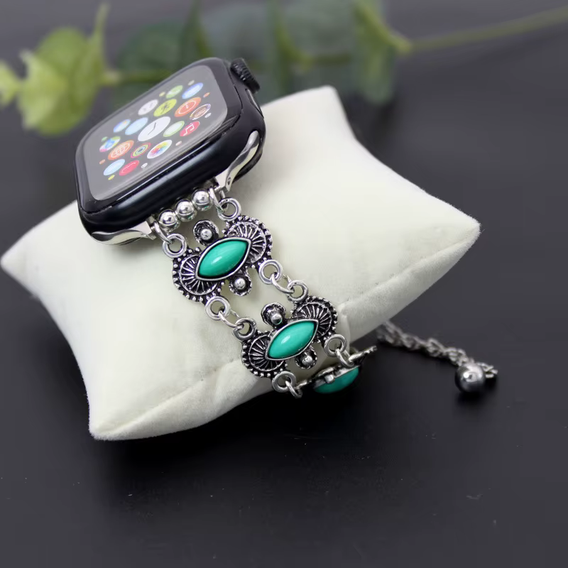 Bracelet en pierre turquoise pour Apple Watch, bracelet pour femme, 38 mm, 40 mm, 41 mm, 42 mm, 44 m