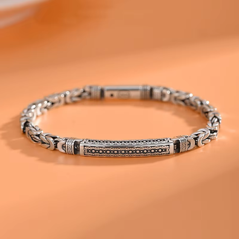 Bracelet rétro plaqué argent pour hommes et femmes, motif paix, bracelet tendance, bijoux de couple,