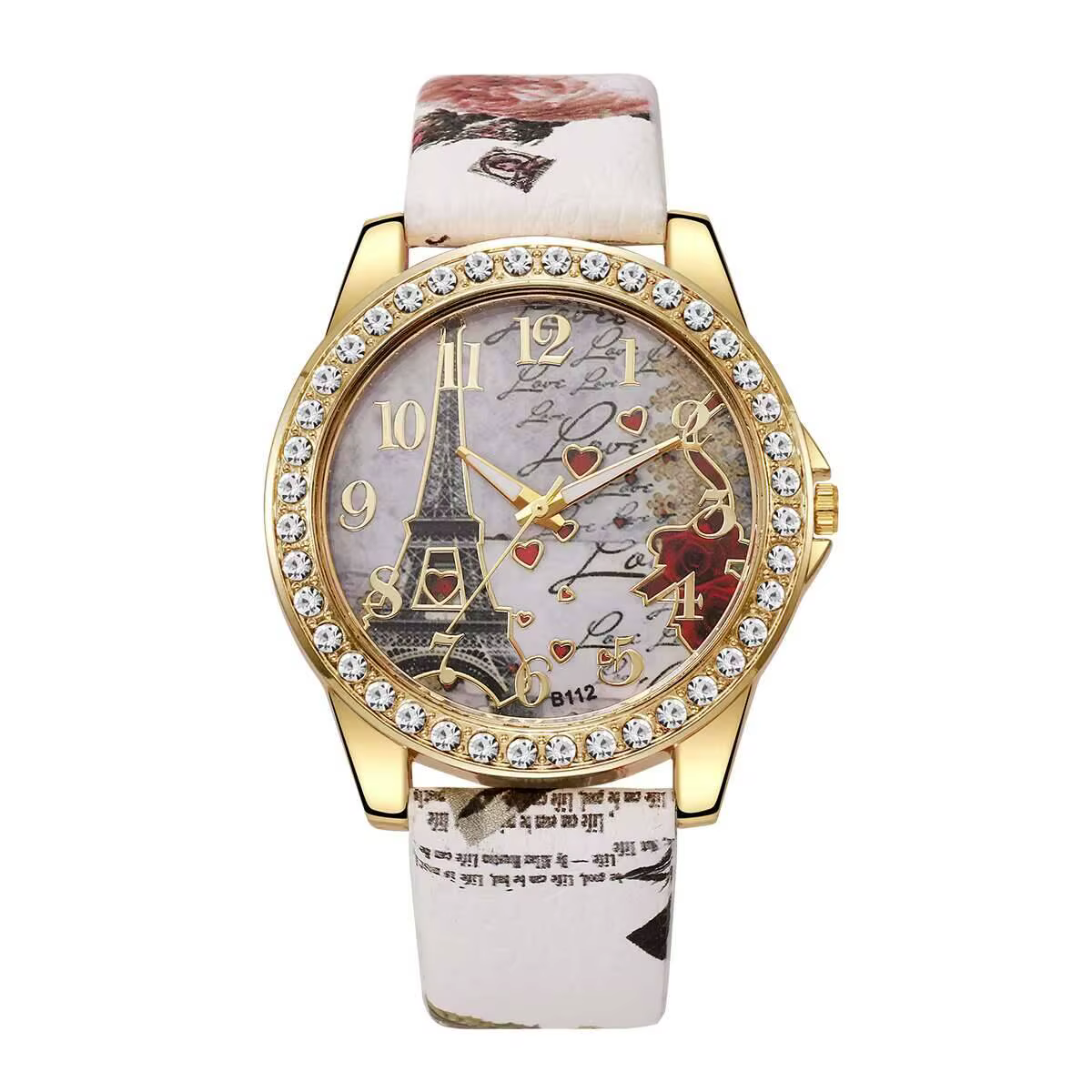 Montre Femme Tendance à Motifs Floraux, Bracelet en Cuir Décontracté, Montre Analogique à Quartz, Re