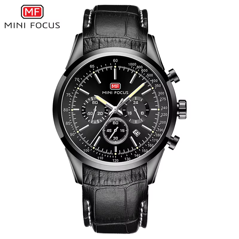 Montres MINI FOCUS pour hommes, bracelet en cuir véritable, chronographe, affichage de la date, mont