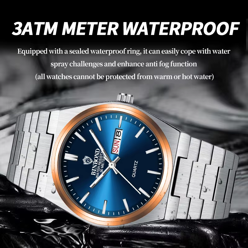 BINBOND luxe mode homme horloge haut affaires étanche lumineux Date semaine hommes montres Quartz ac