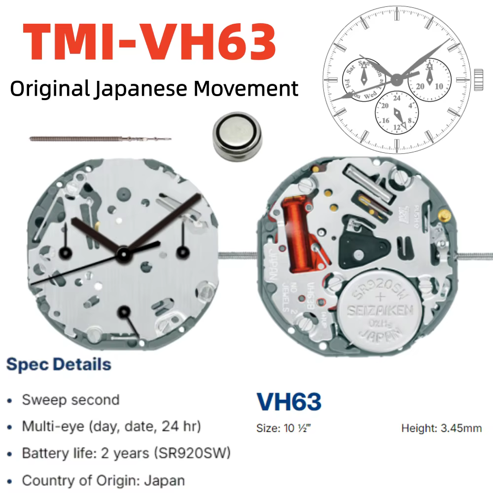 Accessoires de mouvement de montre VH63 neufs pour mouvement VH63A, mouvement VH63 3 6 9 Secondes