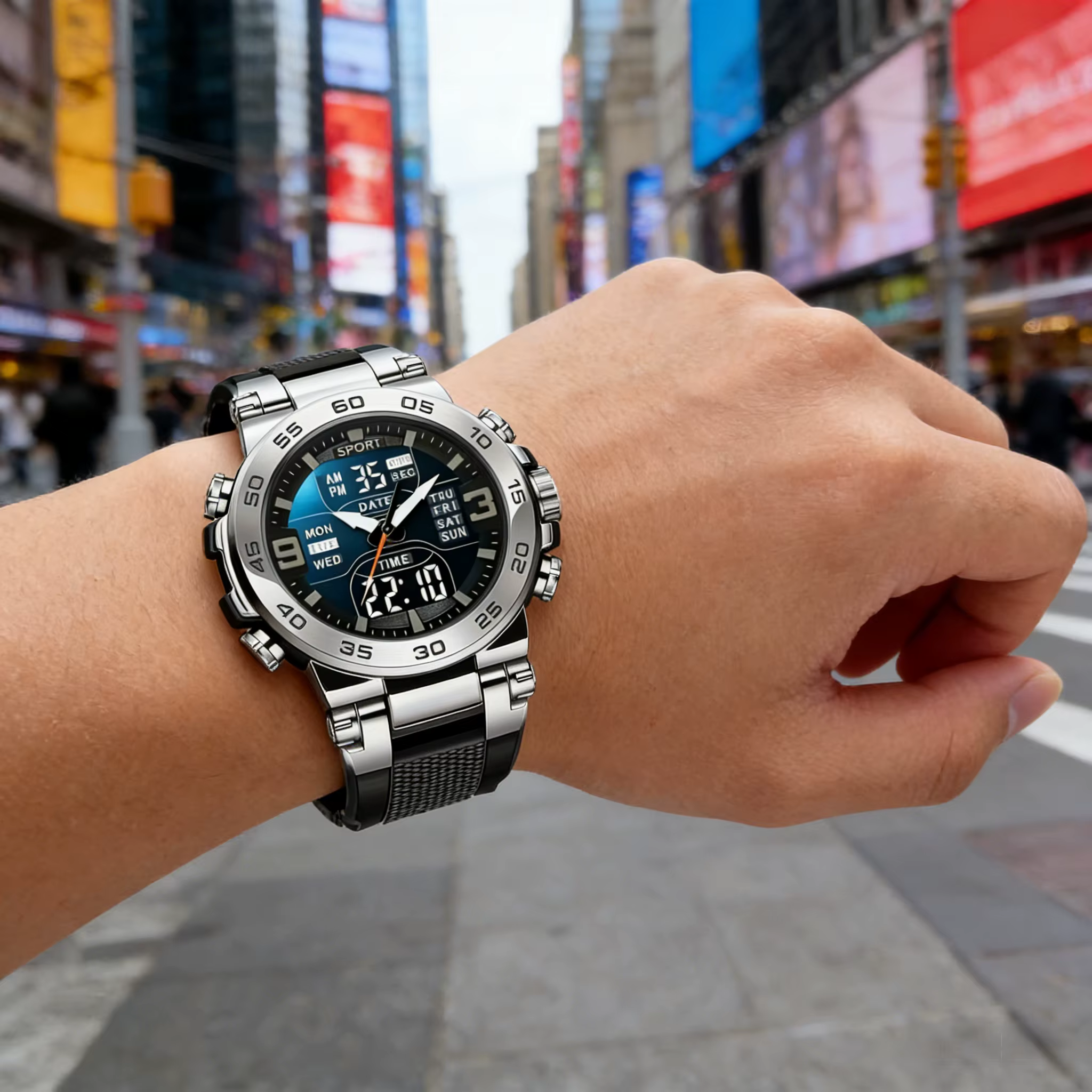 Montre tendance pour homme avec grand cadran élégant et montre électronique multifonctionnelle pour 