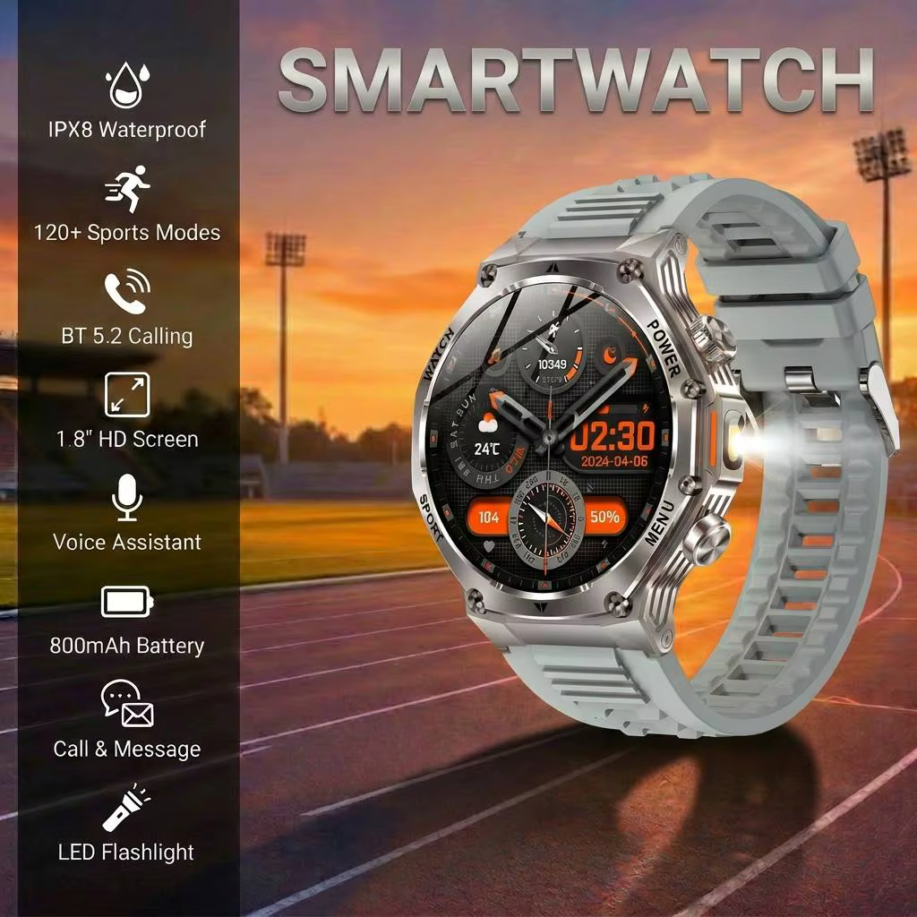 Montre connectée d'extérieur 2026, suivi sportif, écran tactile HD 1,8'', appels sans fil + assistan