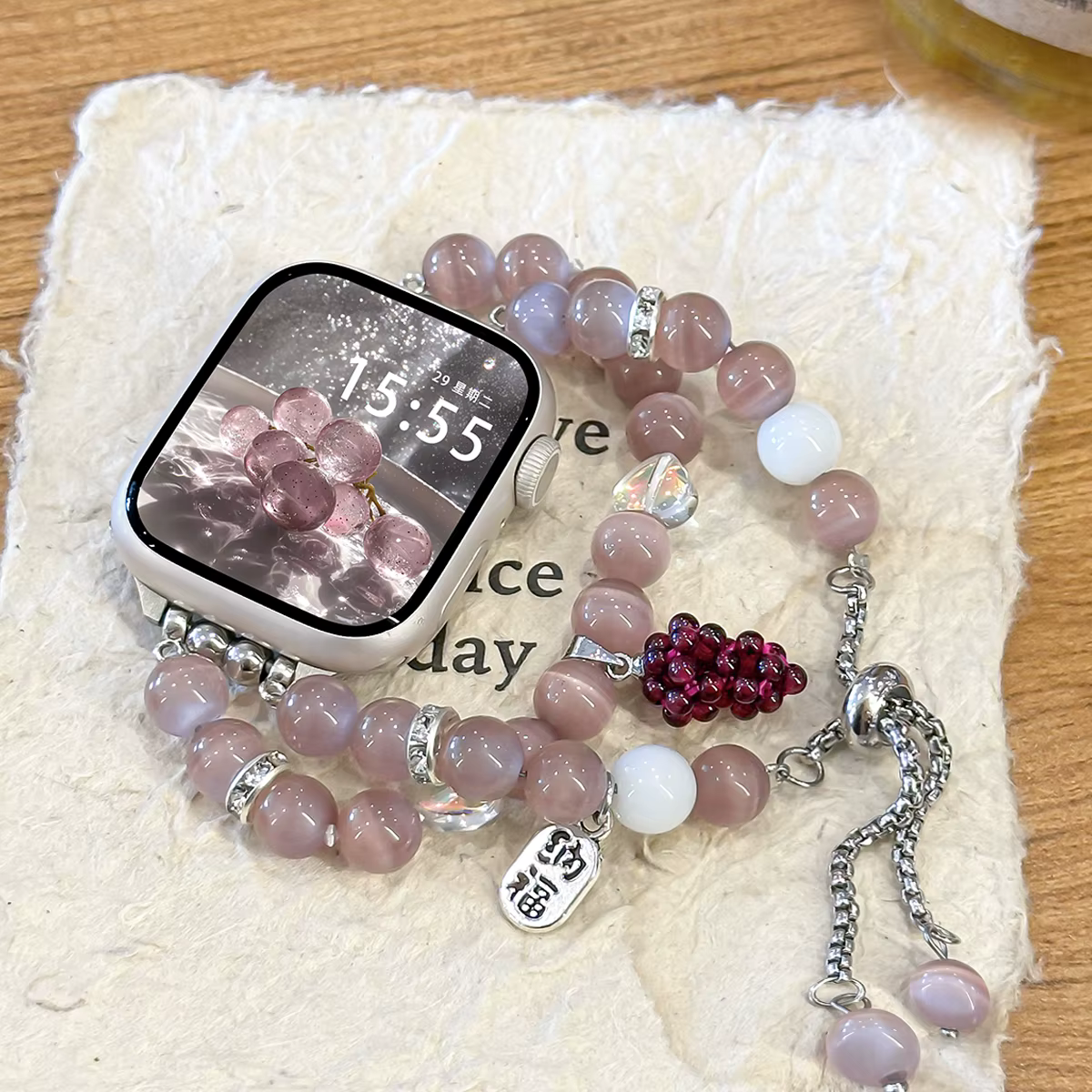 Bracelet à boucle en perles violettes pour Apple Watch S10/11 42mm 46 9 8 7 45/41mm, 6 5, pour iWatc