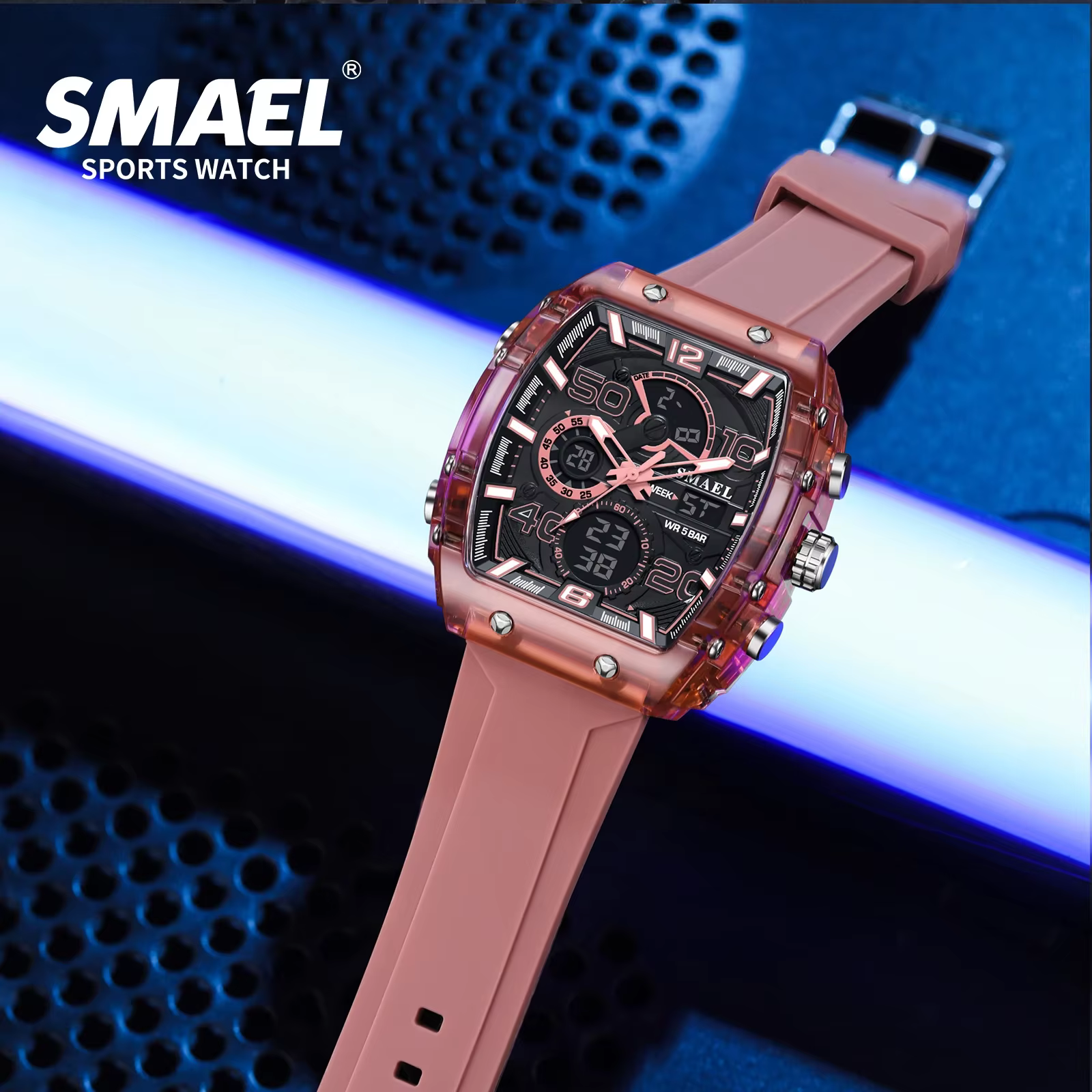 SMAEL 8109 nouvelle montre pour hommes sport multifonctionnel 50M étanche double affichage LED veill