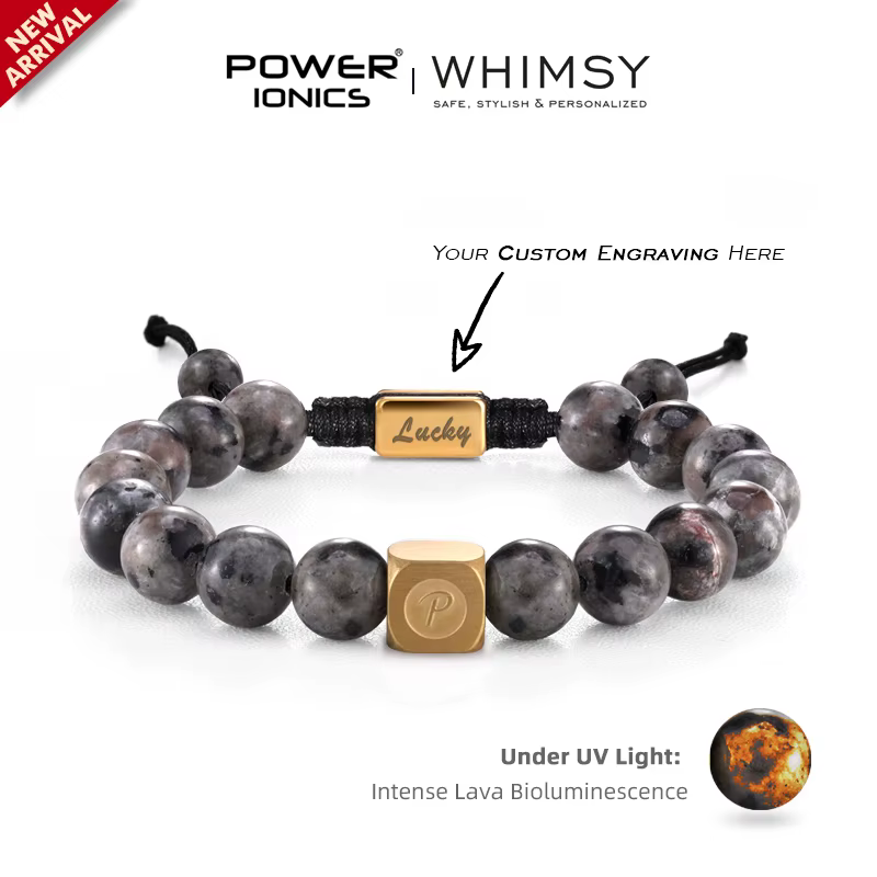 POWER IONICS 8mm 10mm Bracelet réglable en perles de pierre de feu de flamme naturelle-plaqué or 18