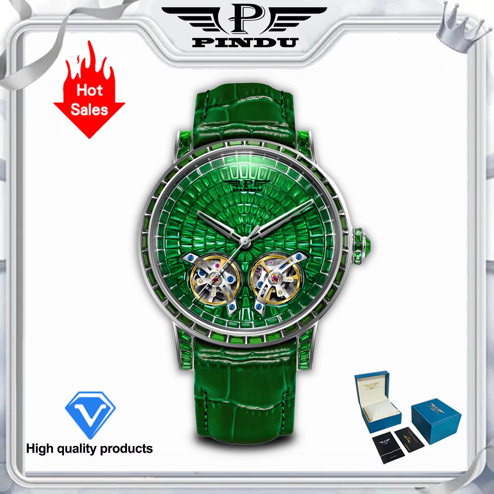 Montre mécanique de luxe pour homme PINDU Design 2026, nouvelle montre à double tourbillon, verre sa