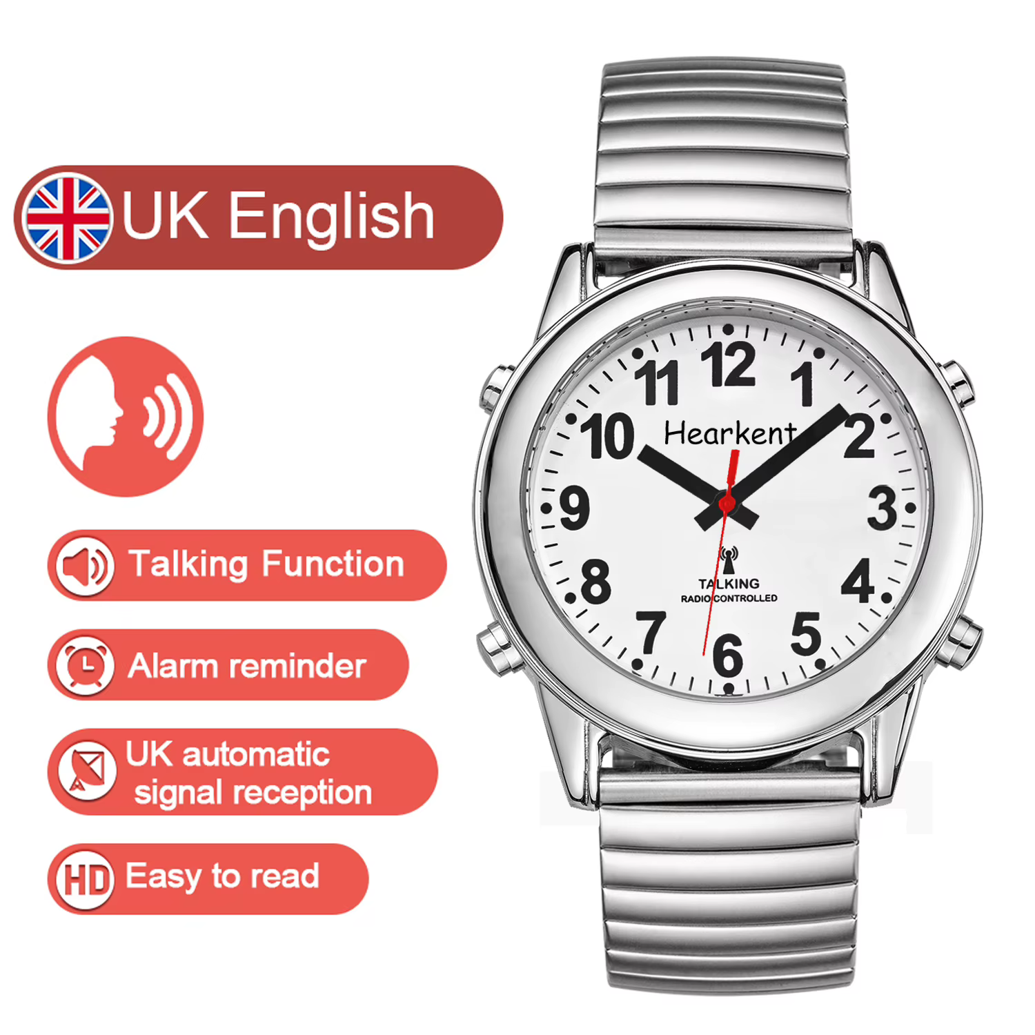 Hearkent-Montre à quartz numérique pour homme, horloge vocale, bracelet élastique, montre-bracelet, 