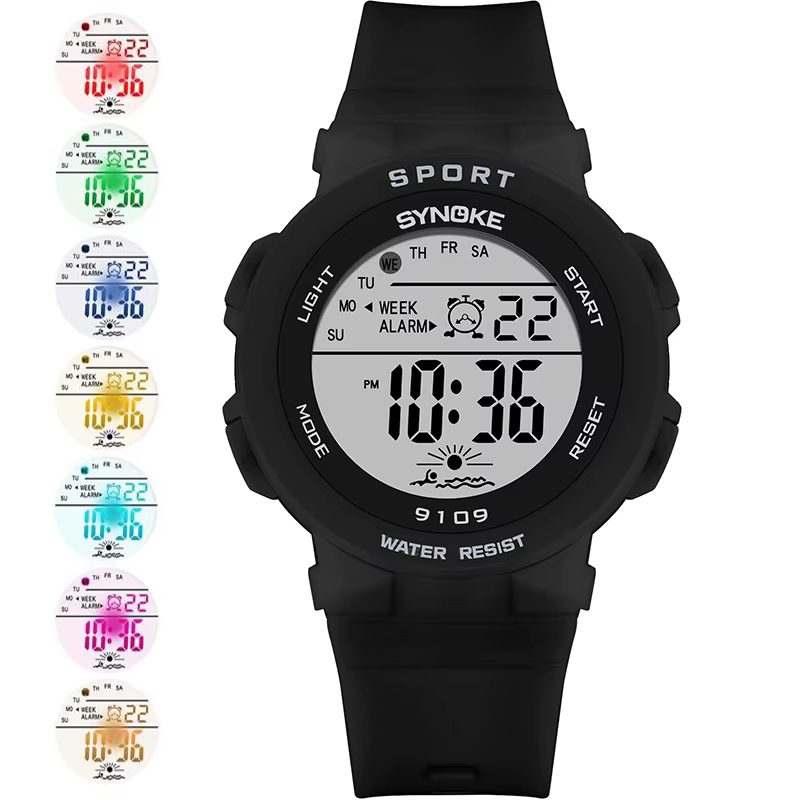 Synoke-Montre-bracelet numérique LED étanche pour femme, montres chronographes, lumière colorée, bra
